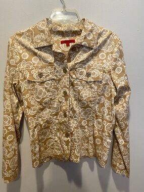 Women's Floral Button-Up Jacket - Beige & White